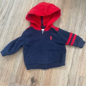 Ralph Lauren Full Zip Up Jacket Baby 3mo Hoodie Red Blue Pony Logo Preppy